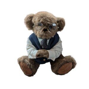 Handmade Teddy Bear In Suit With Glasses And Artist Signature On Paw 20 in VTG